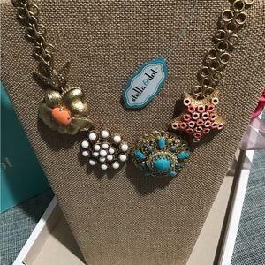 STELLA&DOT RARE Star,Floral Turquoise, blue,small bird with rhinestones necklace
